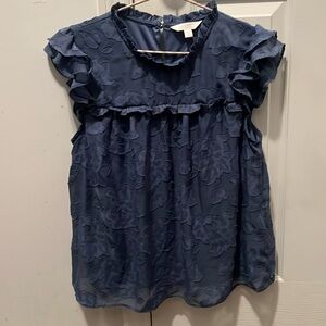 Blue sleeveless with ruffles on collar and sleeve. Lauren Conrad top size m